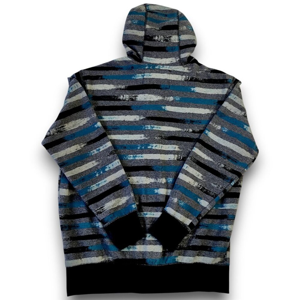 NO BOUNDARIES Men's Hoodie Medium Y2K Full Zip Gray Blue-Green Striped - Picture 5 of 13